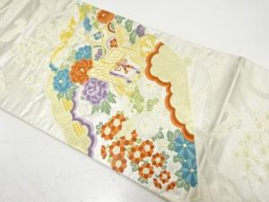 桧扇に御所車・花模様織り出し　袋帯